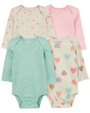 Kit body bebê 4 peças borboletas e corações multicor | Carter's
