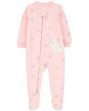 Macacão pijama bebê fleece pézinhos neve brilhosa narval rosa | Carter's