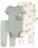 Kit conjunto longo bebê 3 peças tartaruga com listras + caixa presente P nuvens multicor |