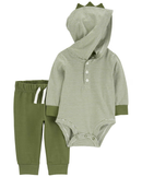 Conjunto longo de moletom bebê 2 peças listrado verde |