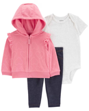Conjunto longo de moletom bebê 3 peças fleece multicor | Carter's