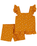Conjunto curto infantil 2 peças texturizado borboleta laranja |
