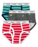 Kit cueca infantil slip 3 peças listradas e monstrinhos cinza |