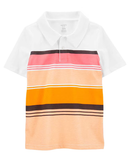 Camisa Polo Infantil Faixas Branca/laranja Tam 6 a 8